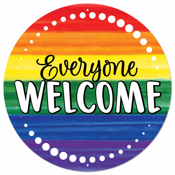 12"Dia "Everyone Welcome" Rainbow Sign Red/Org/Ylw/Grn/Blue/Ppl MD1724