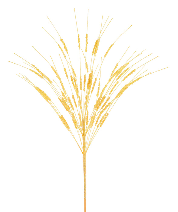22"L Irid Glttr Mini Bead Cattail Spray Yellow MN053229