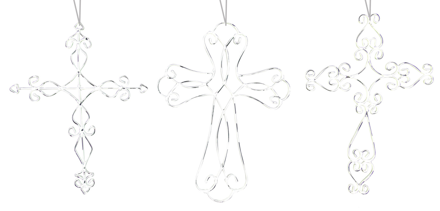 3 Asst 12-12.5"H Wire Cross Antique White MS176159