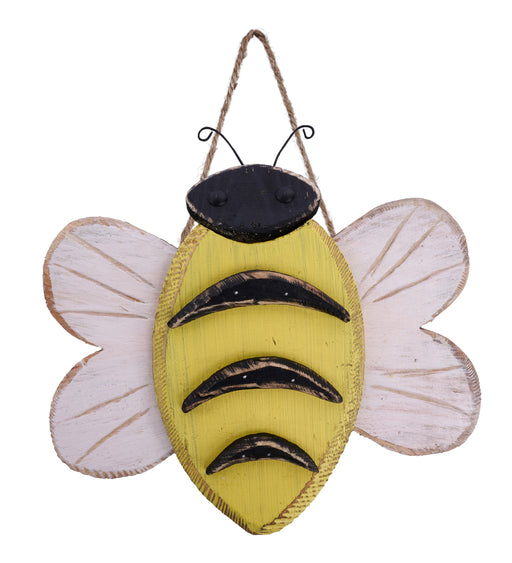 9"H X 10"W Wood Bee Wall Decor Yellow/Black MZ2203 - DecoExchange®