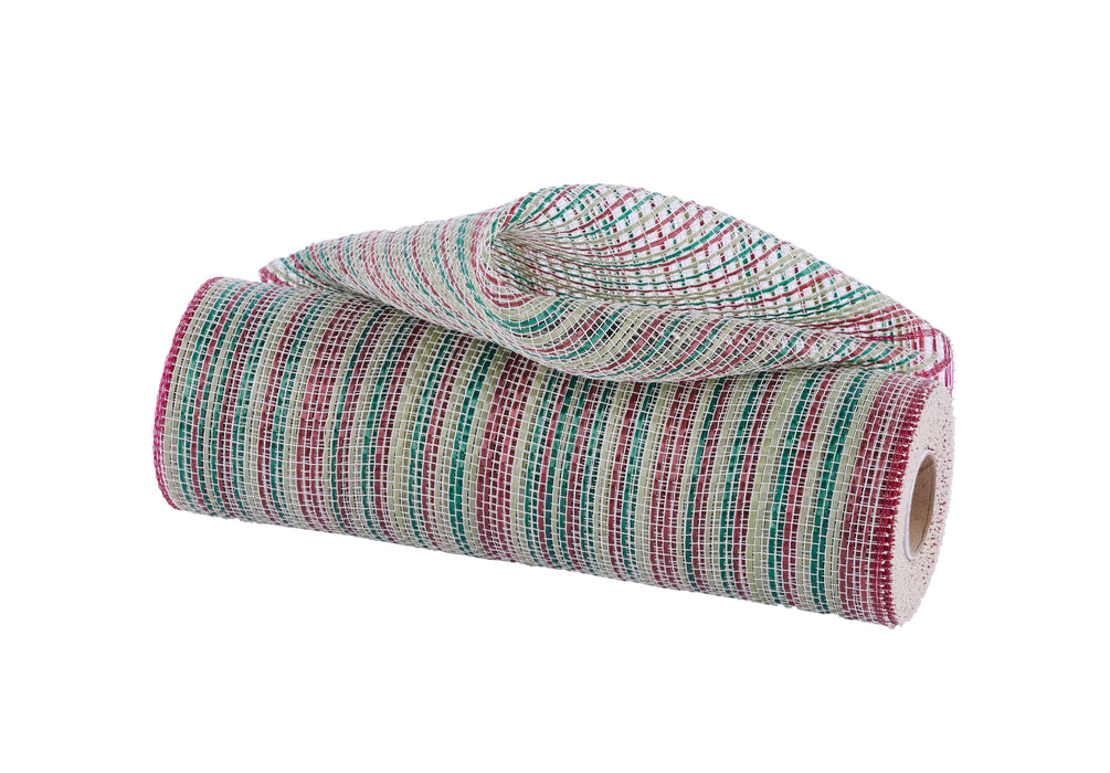 10"X10Yd Vertical Multicolor Stripe Mesh Burgundy/Sage/Hunter/Crm RE1369YH