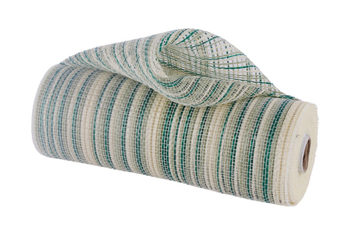 10"X10Yd Vertical Multicolor Stripe Mesh Cream/Sage/Hunter Green RE1369YX - DecoExchange®