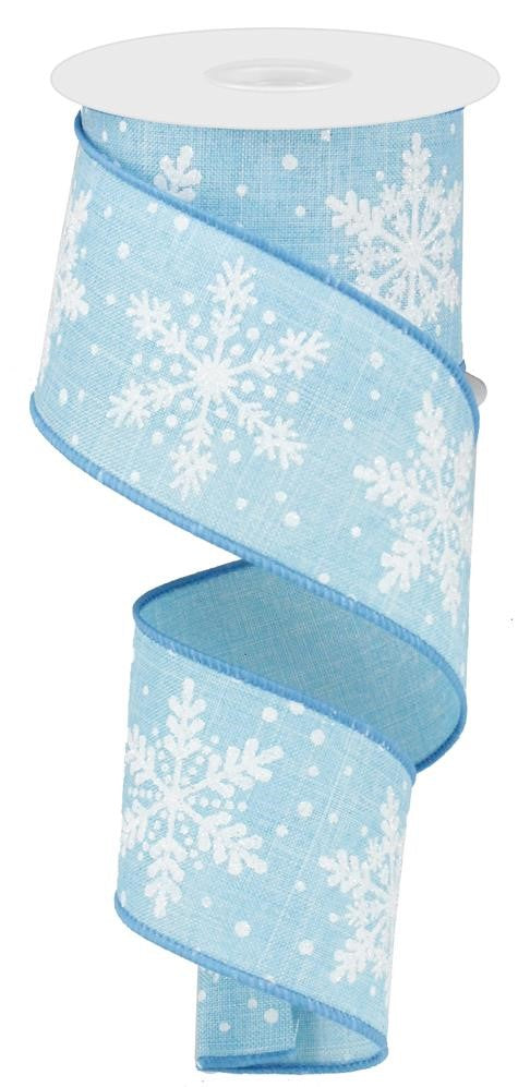 2.5"X10Yd Glittered Snowflakes On Royal Light Blue/White/Silver RG0176314 - DecoExchange®