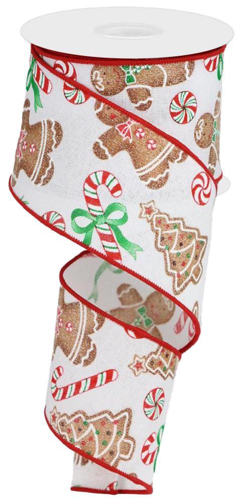 2.5"X10Yd Gingerbread W/Candy On Royal White/Red/Emerald/Brown RG0185227 - DecoExchange®