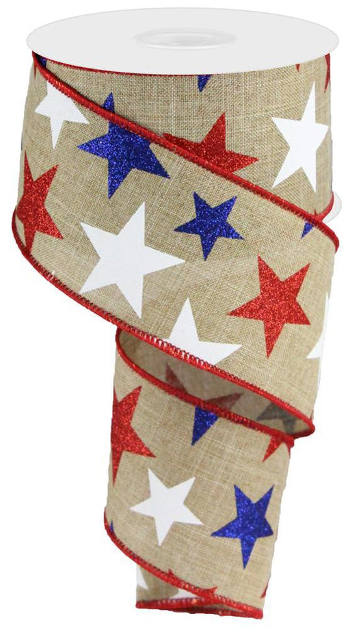 2.5"X10Yd Star On Royal Lt Beige/White/Red/Navy RG0192601 - DecoExchange®