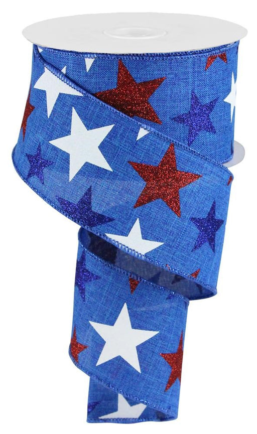 2.5"X10Yd Star On Royal Royal Blue/Red/White/Navy RG0192625 - DecoExchange®
