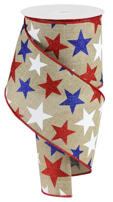 4"X10Yd Star On Royal Lt Beige/White/Red/Navy RG0192701 - DecoExchange®