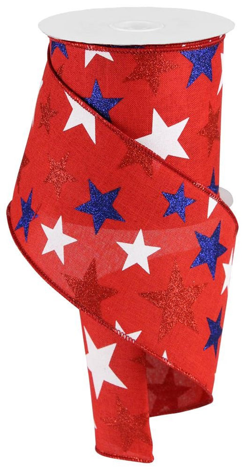 4"X10Yd Star On Royal Red/White/Navy Blue RG0192724 - DecoExchange®