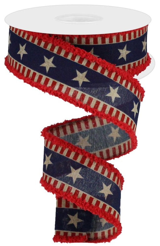 1.5"X10Yd Bold Star/Stripes/Royal/Drift Light Beige/Red/Blue RG08781R2 - DecoExchange®