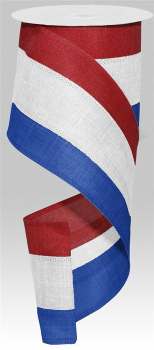 4"X10Yd 3 Color 3-In-1 Royal Burlap Red/White/Blue RG16057J - DecoExchange®