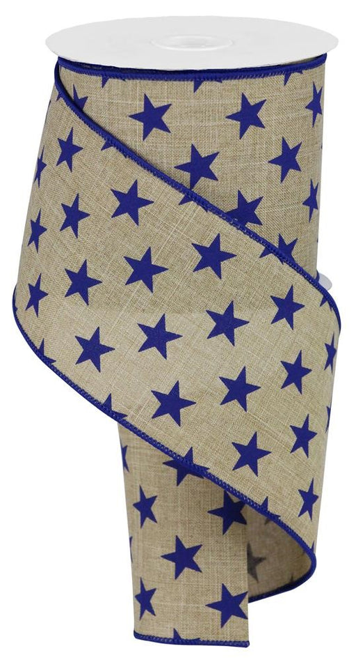 4"X10Yd Stars On Royal Lt Beige/Navy Blue RGA111701 - DecoExchange®