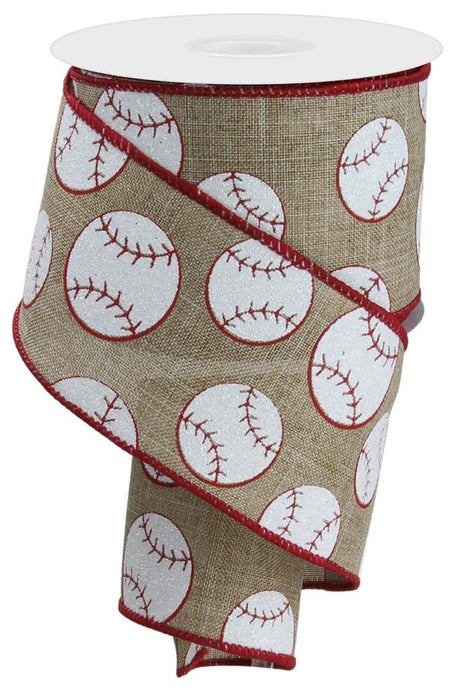2.5"X10Yd Glitter Baseball On Royal Lt Beige/Red/White RGA117101