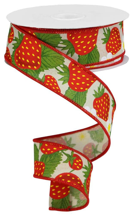 1.5"X10Yd Strawberries On Royal Cream/Yellow/Red/Green RGA1183C2