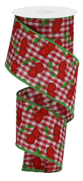 2.5"X10Yd Cherries On Gingham Check Red/White/Green RGA165056