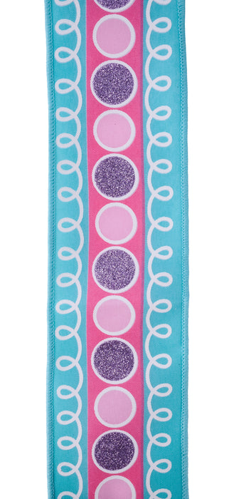 2.5"X10Yd Stripe Glitter Circle W/Loops Lav/Pink/Teal RGE106834