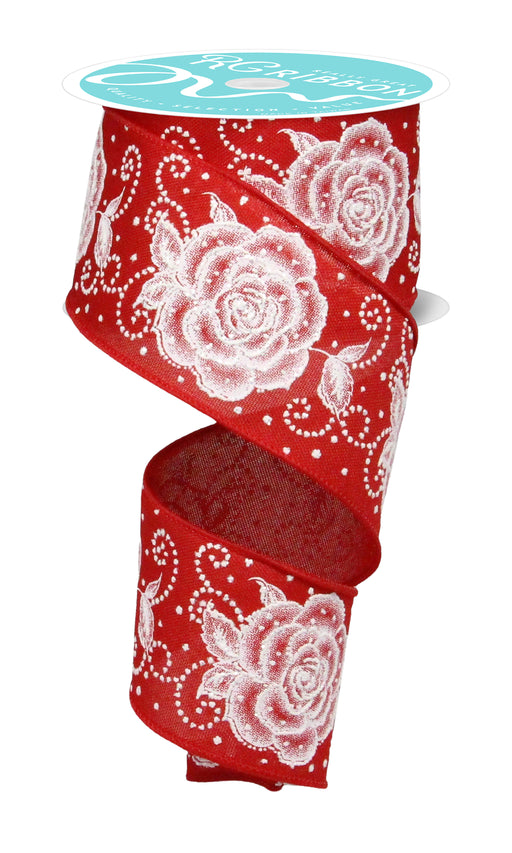 2.5"X10Yd Raised Roses Red/White RGF160624 - DecoExchange®