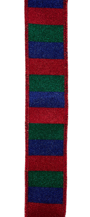 1.5"X10Yd Horizontal Glitter Stripes Red/Royal Blue/Emrld RGF1618J5 - DecoExchange®