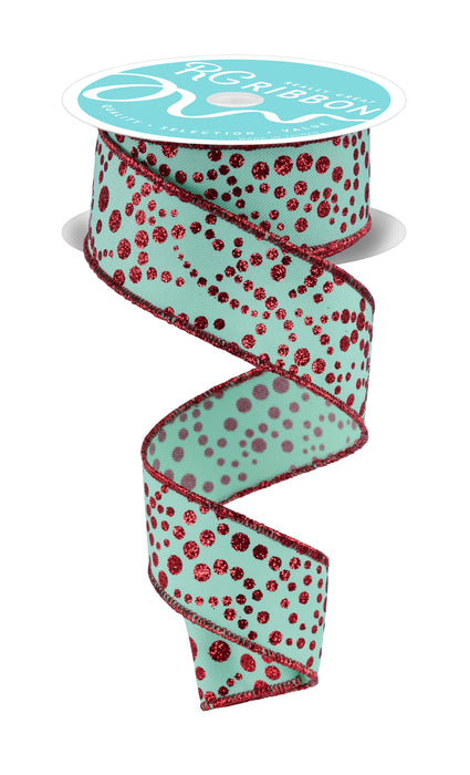 1.5"X10Yd Mini Glitter Dots Mint Green/Red RGF1723AN - DecoExchange®