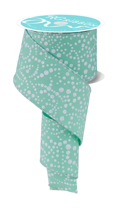 2.5"X10Yd Mini Glitter Dots Mint Green/Irid White RGF1734AN - DecoExchange®