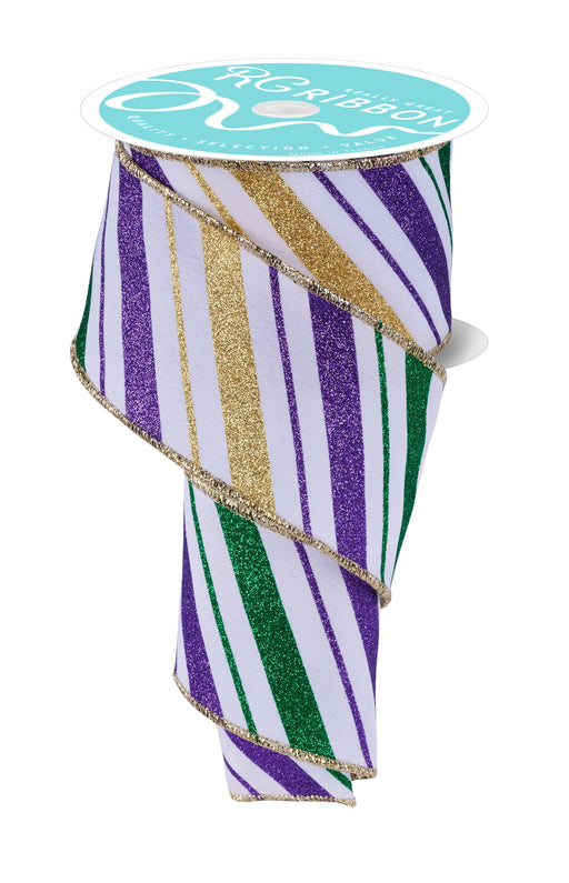 2.5"X10Yd Multi Diagonal Stripe White/Mardi Gras RGF183827 - DecoExchange®