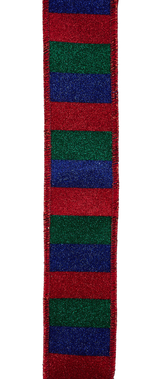 7/8"X10Yd Horizontal Glitter Stripes Red/Royal Blue/Emrld RGF7618J5 - DecoExchange®