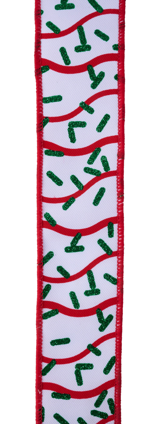 1.5"X10Yd Wavy Stripe W/Sprinkles White/Red/Emerald RGH101267 - DecoExchange®