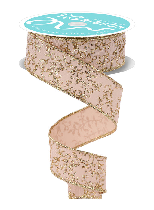 1.5"X10Yd Glitter Mini Leaf Vines Light Beige/Gold RGH111201 - DecoExchange®