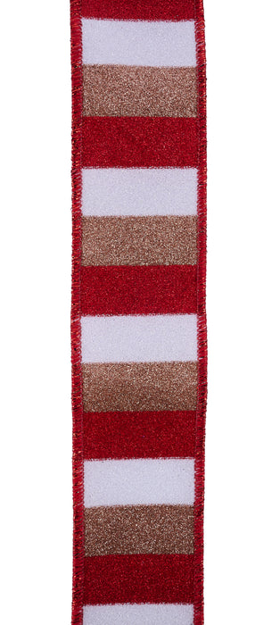 7/8"X10Yd Horizontal Glitter Stripes White/Red/Natural RGH707227 - DecoExchange®