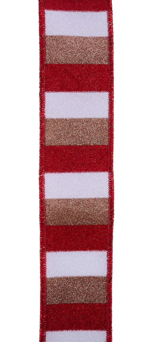 7/8"X10Yd Horizontal Glitter Stripes White/Red/Natural RGH707227 - DecoExchange®