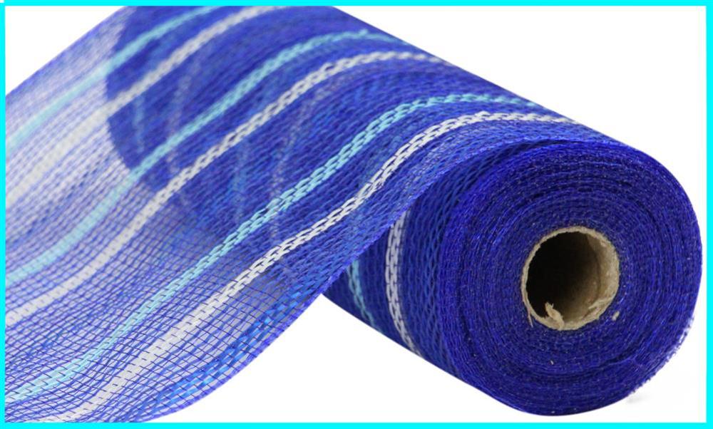 10.25"X10Yd Metallic Poly/Faux Jute Mesh Royal Blue/Turq/Silver RY8019R1