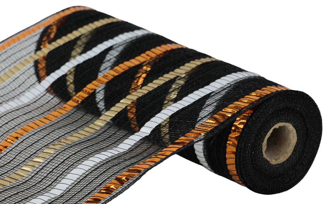 10.5"X10Yd Xl Wide Foil/Faux Jute Mesh Black/Orange/Gold/White RY8036FC