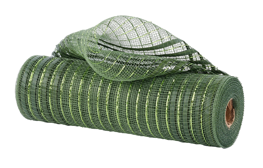 10.25"X10Yd Met/Xl Wide Film Border Mesh Moss Green/Lime Green RY8038MA - DecoExchange®