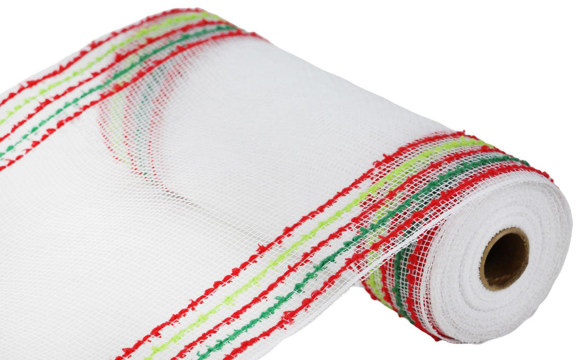 10.25"X10Yd Drift/Pp Wide Border Mesh White/Red/Lime/Emerald RY8117AC