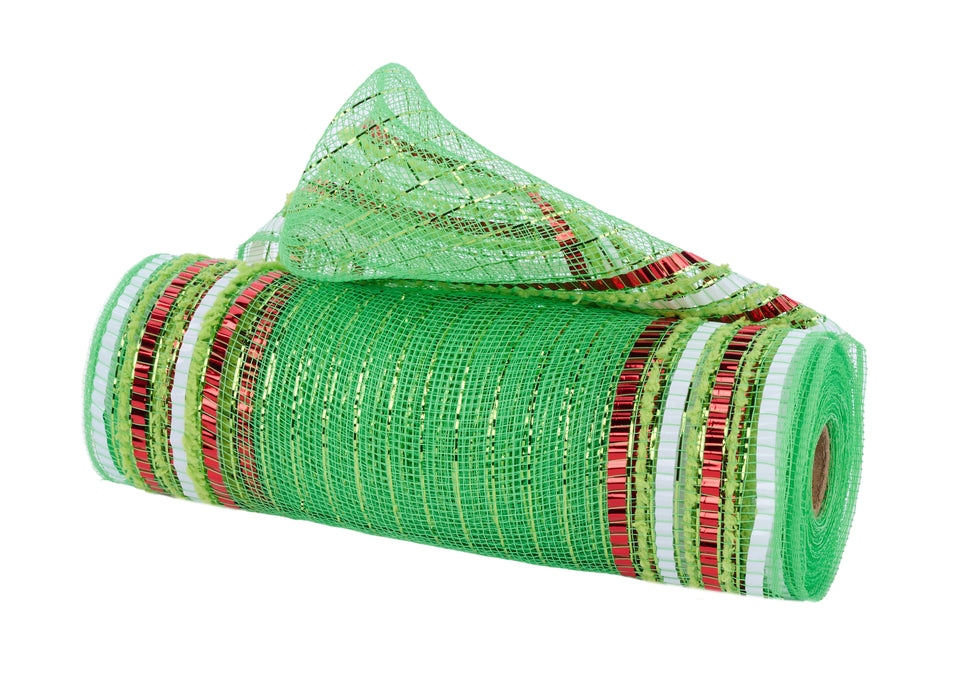 10.25"X10Yd Foil/Drift Border Mesh Lime/Red/White RY8119D7