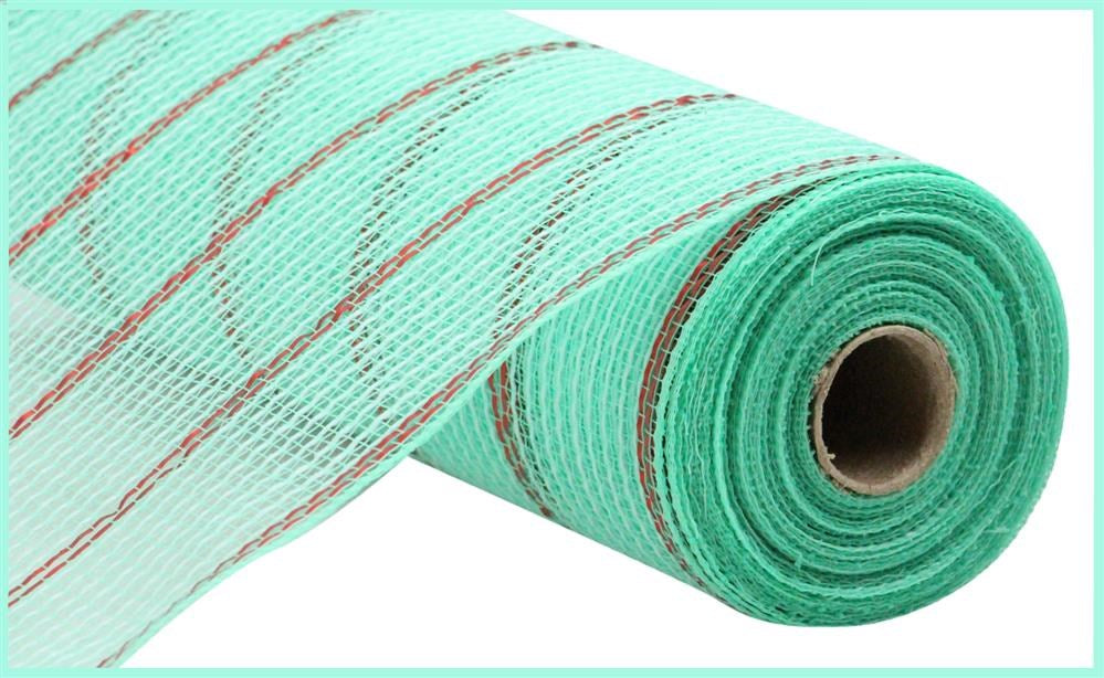 10.25"X10Yd Poly/Faux Jute/Matte Mesh Mint Green/Red RY8329W9