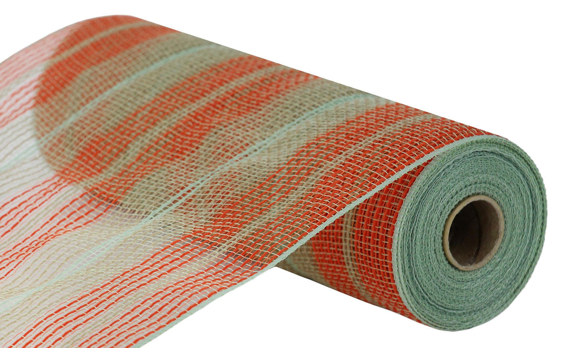 10.25"X10Yd Faux Jute/Thick Stripe Mesh Orange/Natural/Sage Green RY8330X5