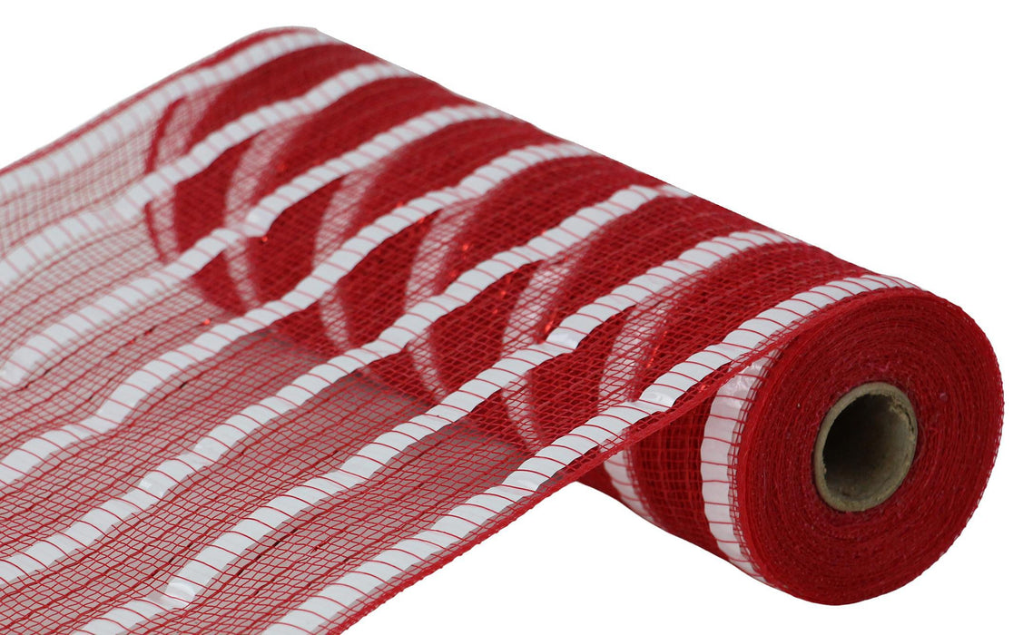 10.5"X10Yd Xl Wide Foil Stripe Mesh Red/White RY851449