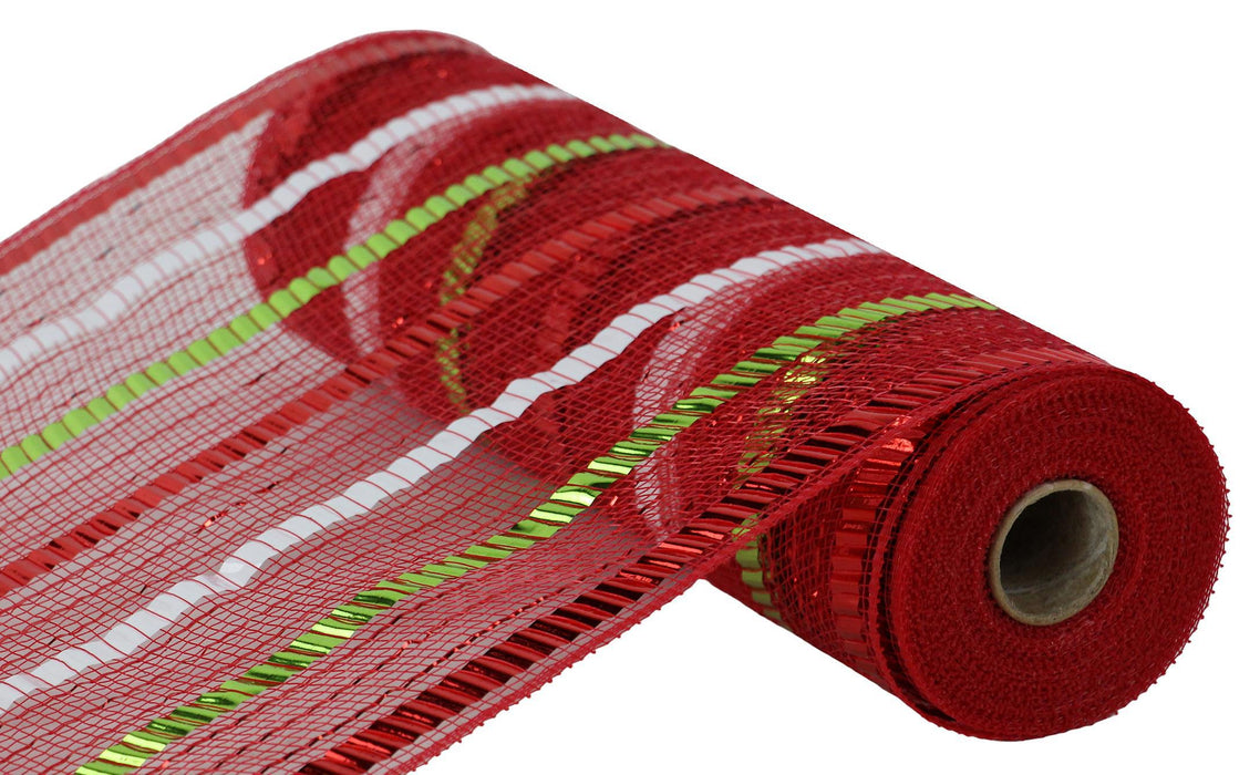 10.5"X10Yd Xl Wide Foil Stripe Mesh Red/White/Lime RY851493