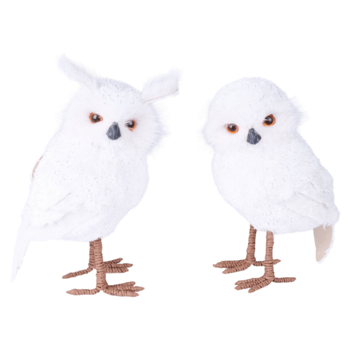 2 Asst 10"-11.25"H Faux Fur Standing Owl White/Silver XN8175 - DecoExchange®