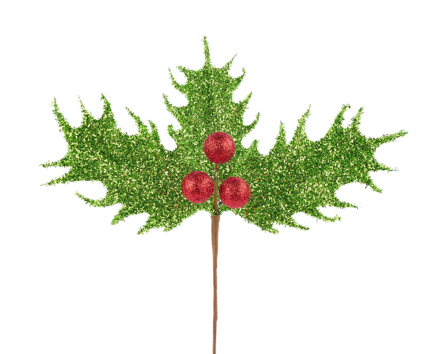 17"L V-Cut Foil Holly Leaf/Berry Pick Lime Green/Red XS0961F4 - DecoExchange®