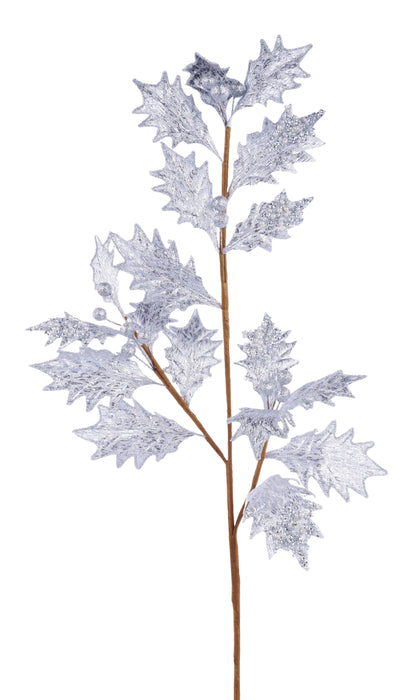 29"L Metallic Holly Leaf Spray Silver XS096426 - DecoExchange®