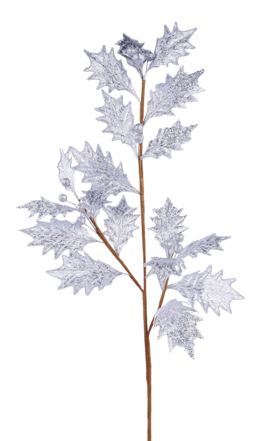 29"L Metallic Holly Leaf Spray Silver XS096426 - DecoExchange®