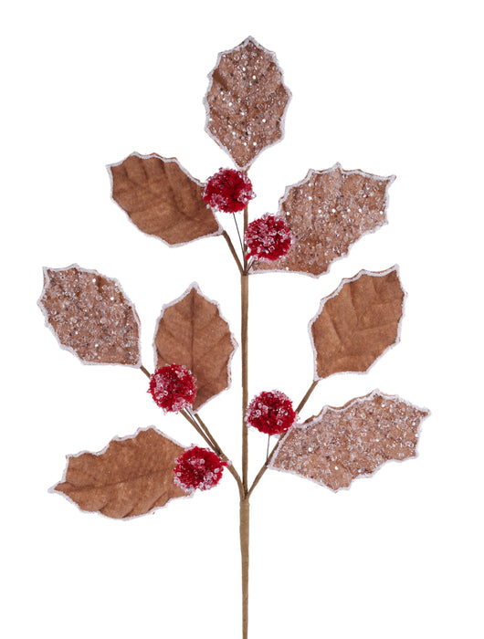 27"L Holly Leaf/Berry Spray Brown/Red XS0973 - DecoExchange®