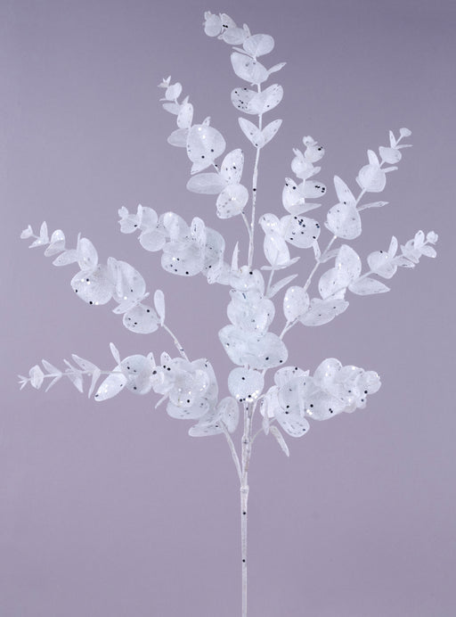 33.5"L Glitter Seeded Eucalyptus Spray White/Silver XS2511C6 - DecoExchange®