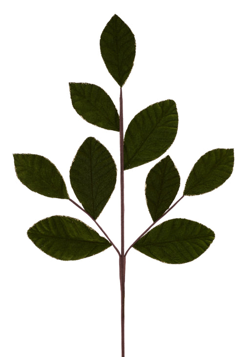 27"L Velvet/Glitter Leaf Spray Moss Green/Gold XS2540C4 - DecoExchange®