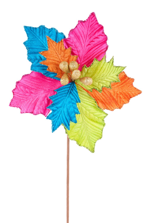 9"Dia Pressed Velvet Poinsettia/18" Stem Fiesta XS4097 - DecoExchange®