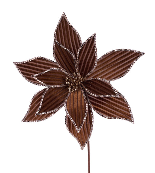 21"L X 12"Dia Ribbed Velvet Poinsettia Brown XS418104 - DecoExchange®
