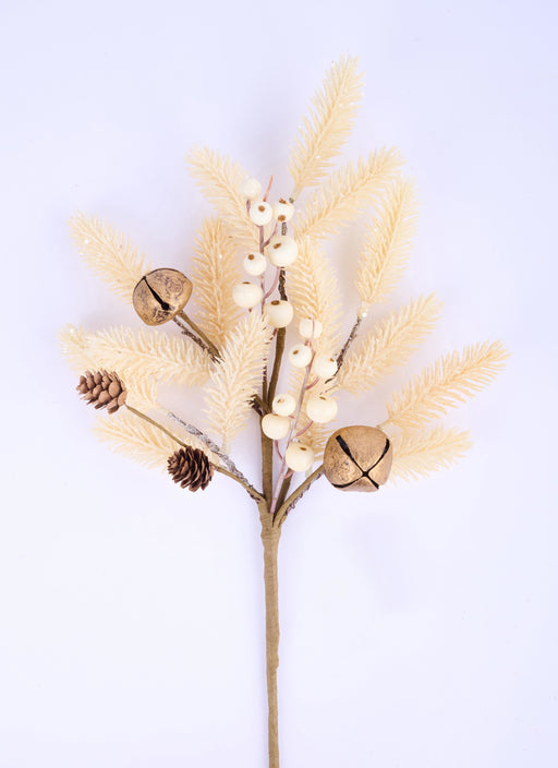 18"L Glttr Pine/Berry/Bell Spray Cream/Natural XX8738 - DecoExchange®