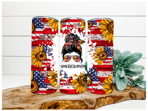 American Mom Sunflower Patriotic Tumbler, 20 oz Skinny Tumbler DECOETUMBLER-129 - DecoExchange