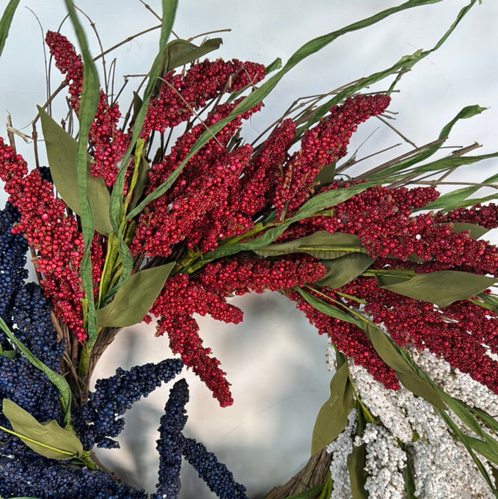 Americana Astilbe Wreath 24’ Red / White Blue Mtf21908